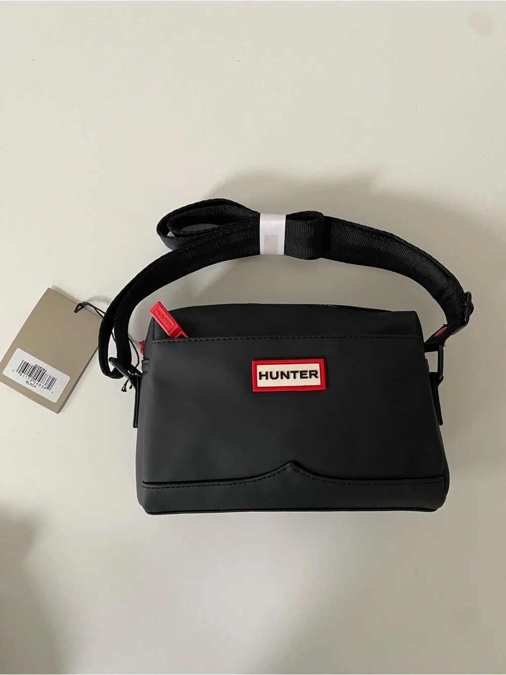 Hunter Black Crossbody Bag with Red Accents